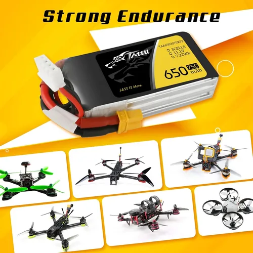Vista 7 de TATTU Paquete de baterías Lipo 3S1P 75C 11.1V 650mAh con enchufe XT30 (2 piezas)
