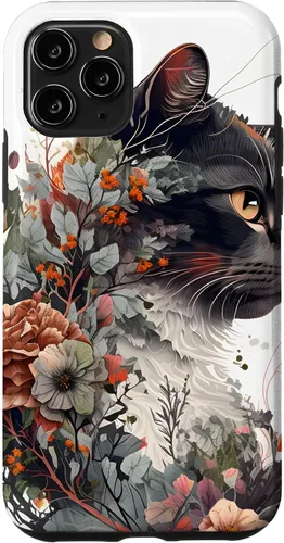 Vista 10 de Funda para iPhone 15 con diseño de gato con diseño de acuarela para jardín botánico