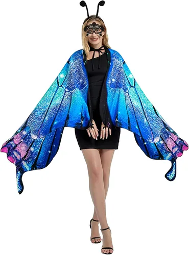 Vista 6 de Disfraz de mariposa de Halloween para mujeres y niñas, tamaño grande, alas de mariposa reversibles de doble cara para adultos y niños