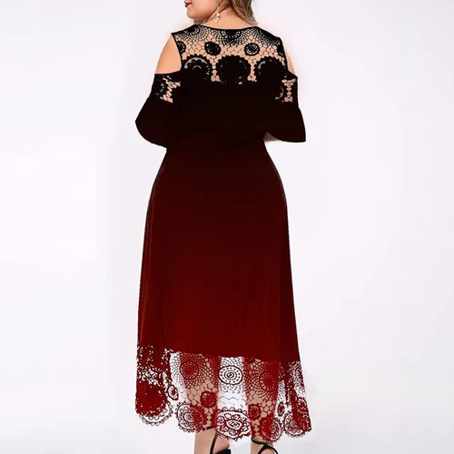 Vista 4 de Vestidos de talla grande para mujer, vestido de verano 2023, elegante, sexy, entallado, con encaje, retazos, manga con volantes, vestido de invitada