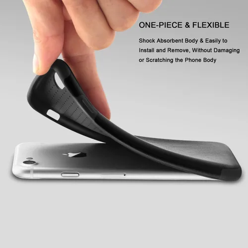 Vista 6 de TENDLIN Funda compatible con iPhone SE 2022/SE 2020/8/7 - Funda delgada híbrida de silicona TPU flexible con parte trasera de cuero (negro)