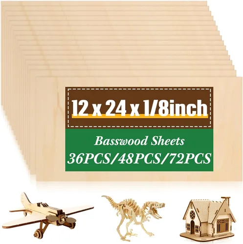 Vista 16 de Paquete de 36 hojas de madera contrachapada de tilo de 1/8 pulgadas, tableros de madera sin terminar para manualidades para proyectos láser