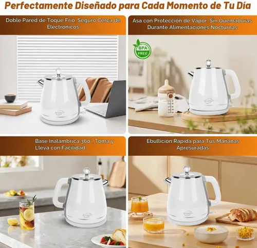 Vista 8 de Hervidor eléctrico de 1.8L, hervidor de té con ebullición rápida Blanco