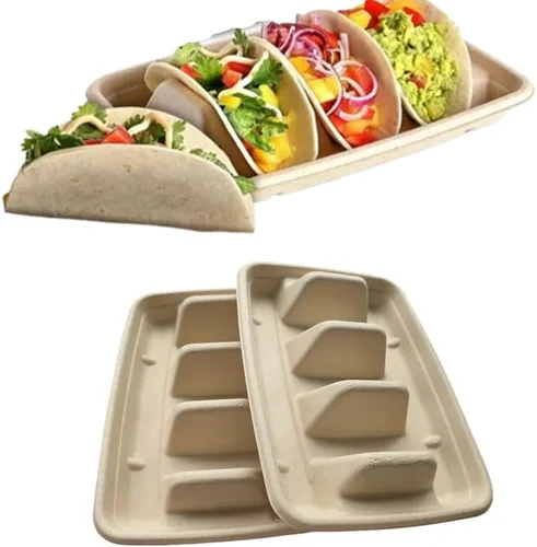 Vista 3 de Ebonee Soportes desechables para tacos con 3 divisores, platos de papel para 3 tacos, recipientes de papel para platos de tacos de fiesta