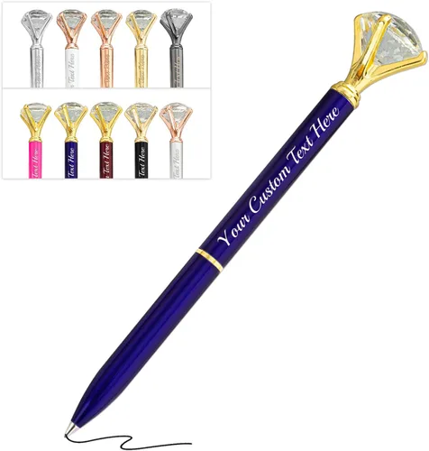 Vista 10 de Bolígrafos de diamante con cristal personalizado con nombre grabado a granel, bolígrafos de metal personalizados, bolígrafos de tinta negra, regalo