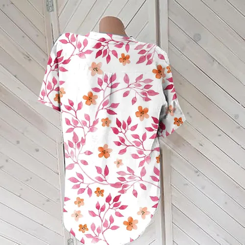 Vista 2 de Blusas de verano para mujer, cuello en V, ajuste holgado, cómodas, de algodón, lino, estampado floral, blusas a la moda 2023