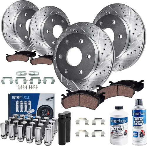 Vista 113 de Detroit Axle - Rotores de freno para Ford 2013-2019 Explorer Taurus Flex Lincoln MKT MKS, rotores de freno de disco ranurados perforados de repuesto