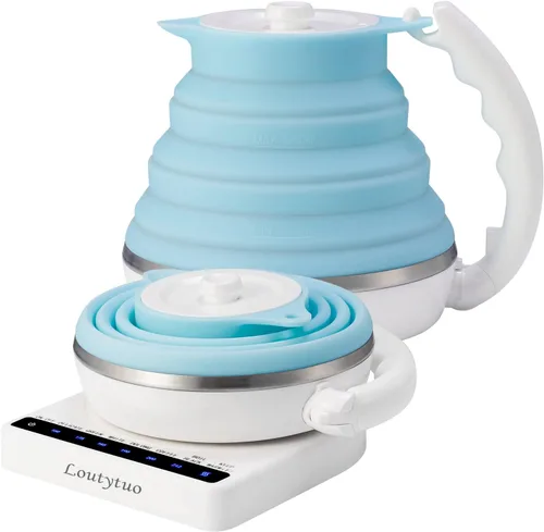 Vista 10 de Hervidor eléctrico plegable de silicona de grado alimenticio ultrafino con control de temperatura variable con doble voltaje, apagado automático