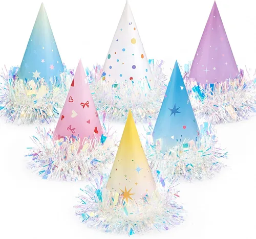 Vista 26 de WERNNSAI Birthday Party Hats 12 PCS Assorted Themes Cone Paper Headbands Cumpleaños