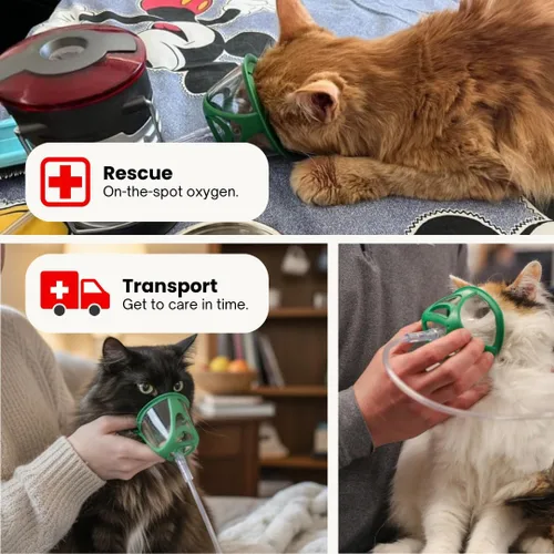 Vista 3 de Kit de oxígeno de rescate para gatos, suministro de oxígeno portátil para mascotas para transporte y rescate - oxígeno, máscara, regulador, tubo