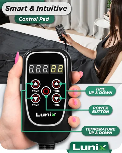 Vista 6 de Manta de sauna infrarroja Lunix LX17, bolsa de sauna portátil para relajación, desintoxicación y alivio del estrés, calor ajustable 77–176°F, manta