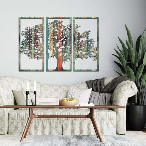 Vista 2 de Venovez Arte de pared de árbol de la vida, 3 piezas, color (metal y madera), árbol náutico de la vida, colgante de pared
