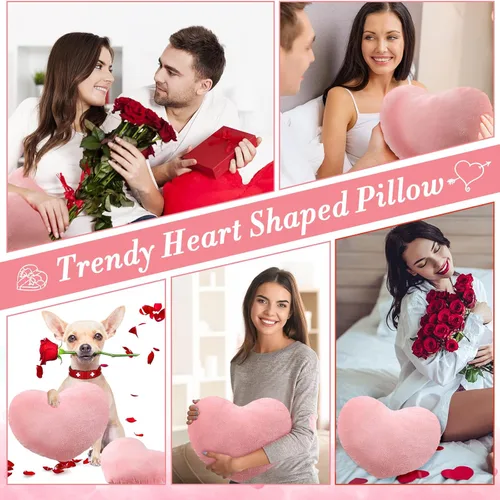 Vista 4 de Queekay 4 piezas de almohada de corazón de San Valentín lindo cojín de peluche de San Valentín en forma de corazón, almohada decorativa de peluche