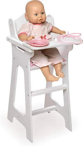 Vista 6 de Badger Basket Silla alta de muñeca de juguete con accesorios y kit de personalización para muñecas de 18 pulgadas - Blanco/Rosa/Chevron