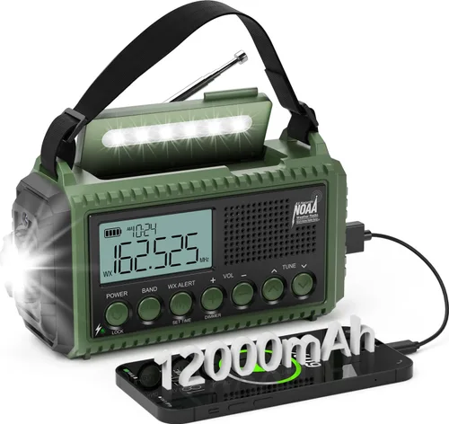Vista 10 de AUTO NOAA Radio de emergencia de alerta, manivela solar portátil AM FM radio meteorológica de onda corta para supervivencia, radio a