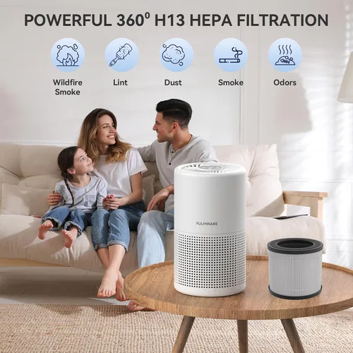Vista 4 de FULMINARE Purificador de aire PU-P05 Reemplazo silencioso filtro de aire filtrado 99,97% 0,01 micrones, humo, partículas