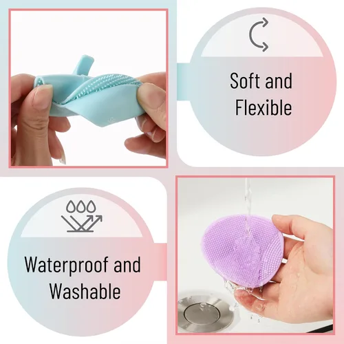 Vista 4 de Slick- Cepillo de limpieza facial de silicona, paquete de 4, exfoliante facial de silicona, exfoliante facial, limpiador facial para cepillo