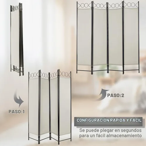 Vista 4 de Divisor de habitación de 4 paneles, marco de acero de 6 pies, pantalla plegable de privacidad, división independiente para el hogar, oficina, Beige