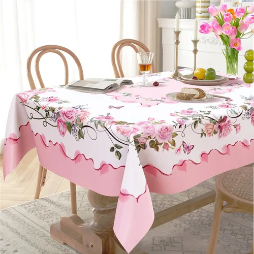 Vista 9 de Yighty Mantel ovalado de primavera y verano de 54 x 72 pulgadas, mantel de acuarela floral de primavera, mantel impermeable resistente a