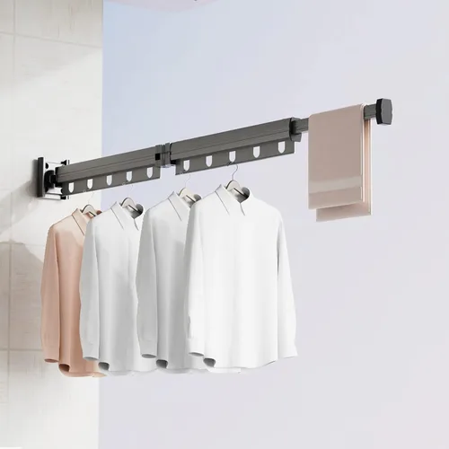 Vista 9 de Estante de secado de ropa plegable para colgar en la pared, estante retráctil de secado de ropa plegable para interiores, ahorro de espacio, estante