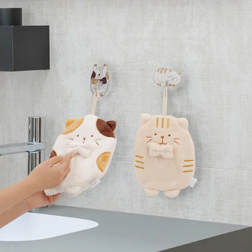 Vista 3 de PRATIQUE Paquete de 3 toallas de mano con diseño de gato, toallas de baño con lazo para colgar, toalla de mano para niños, animales, toalla de mano