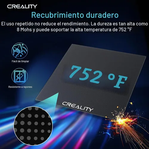 Vista 5 de UNIDO Creality - Cama de vidrio oficial Ender 3 mejorada, plataforma de vidrio duradero de alta dureza para impresora 3D, placa de construcción