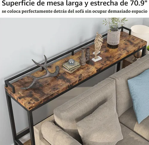Vista 6 de Tribesigns Mesa de sofá extra larga de 70.9 pulgadas, mesa consola estrecha detrás del sofá, mesa de entrada industrial rústica para sala de estar