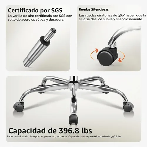 Vista 8 de DEVAISE Silla de Oficina de Respaldo Alto de Malla Ergonómica para Escritorio con Reposabrazos Abatibles, Reposacabezas Ajustable y Soporte Lumbar