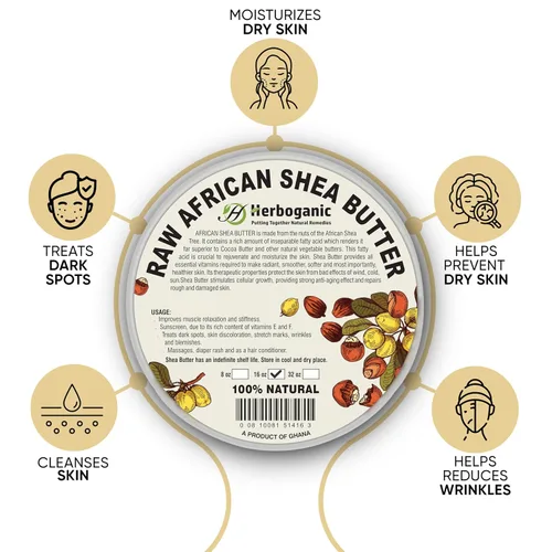 Vista 2 de HERBOGANIC Manteca de karité africana pura cruda orgánica, marfil blanco 100% natural sin refinar Para cuerpo y cabello cuero cabelludo sin OMG