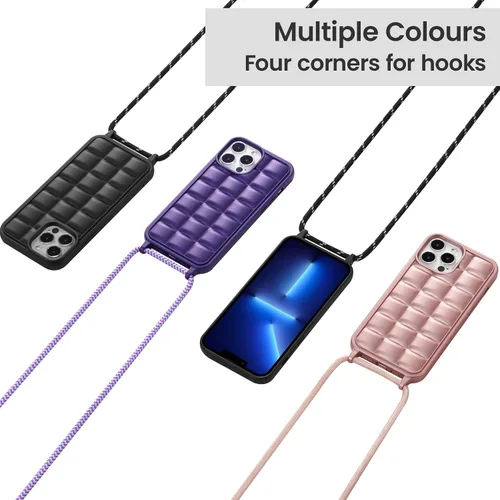 Vista 6 de ZCDAYE Funda para iPhone 13 Pro Max con correa, funda de silicona suave con cordón cruzado para teléfono, correa de hombro ajustable para el cuello
