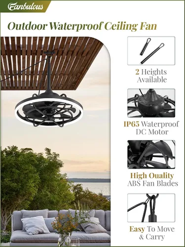Vista 7 de Fanbulous Ventiladores de Techo para Exteriores con Luz para Patios, Ventilador de Techo Enchufable de 20" Resistente a la Intemperie, Ventilador