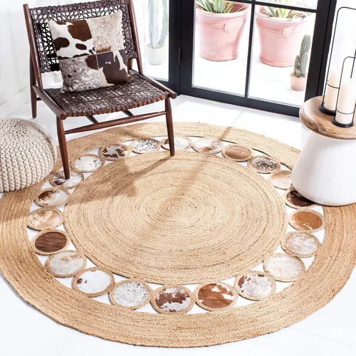Vista 10 de SAFAVIEH Natural Fiber Round Collection NF370Z - Alfombra redonda de yute y cuero de 3 pies, hecha a mano, color beige y negro