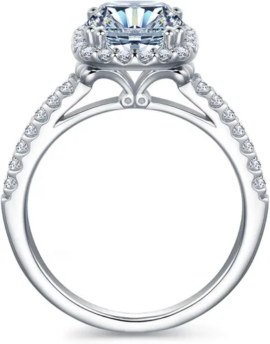 Vista 6 de HAFEEZ CENTER Anillos de compromiso de moissanita VVS con halo flotante de micropave de corte cojín de 2.5 quilates para mujer