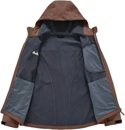 Vista 3 de Gopune Chaqueta Ligera de Carcasa Suave para Hombre con Forro Polar Impermeable con Capucha para Senderismo Chaqueta de Invierno