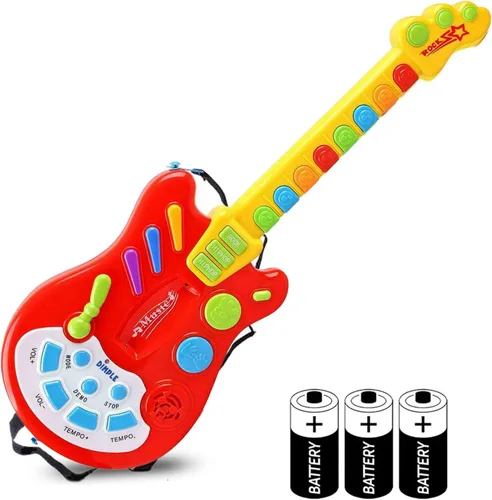 Vista 8 de Dimple Guitarra electrónica musical de mano para niños, toca música, rock, batería y sonidos eléctricos, el mejor juguete y regalo para niñas
