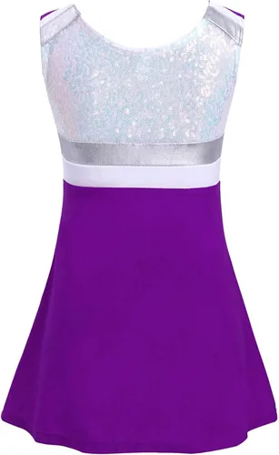 Vista 2 de Hansber Trajes de animadora para niños y niñas con pantalones cortos, sin mangas, lentejuelas, vestido deportivo, uniforme de animación, disfraz