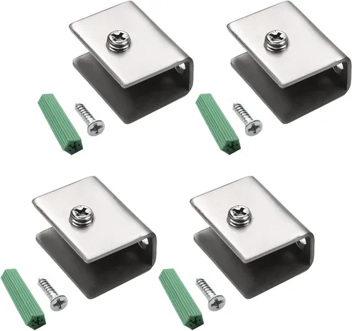 Vista 6 de 4 piezas de acero inoxidable ajustable soporte de estante de vidrio rectangular pequeña puerta gabinete abrazadera clip soporte para 0.236-0.315 in