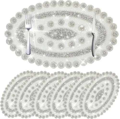 Vista 11 de Juego de 1 mantel individual redondo en negro, manteles individuales brillantes resistentes al calor, lavables, para cena, cocina, boda, decorativos