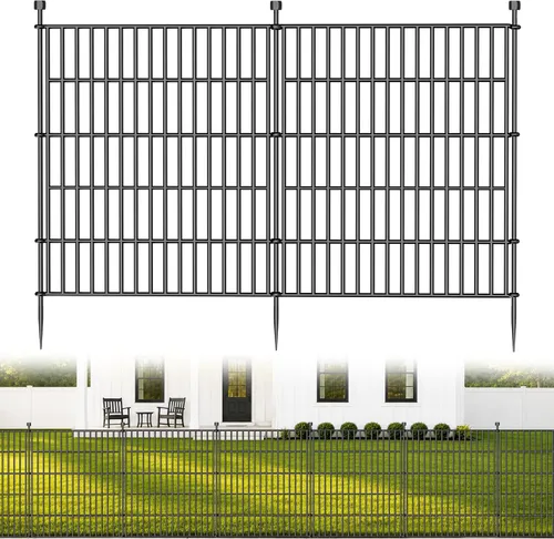 Vista 8 de 5 Paneles de Valla Decorativa para Jardín Exterior Sin Excavación para Patio, 24 pulgadas (Alto) X 10 pies (Largo) Valla Barrera para Animales