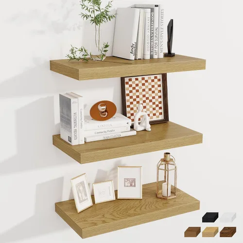 Vista 78 de Fun Memories Pequeños estantes flotantes para pared, estantes cuadrados de pared de 8 pulgadas con soportes invisibles, estantes negros para baño