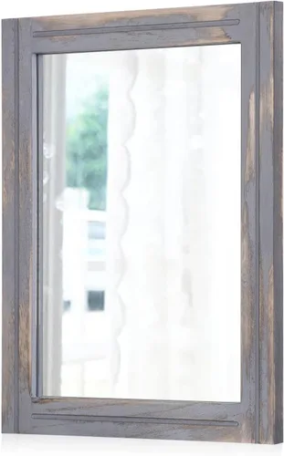 Vista 10 de AAZZKANG Espejo de pared rústico con marco de madera rectangular para colgar en casa de campo o baño, sala de estar o dormitorio decoración