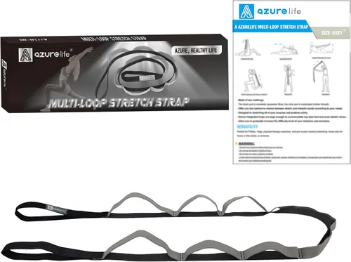 Vista 6 de A AZURELIFE Half-Elastic Stretch Straps with 11 Loops, Stretching Strap for Physical Therapy, Multi-Loop Yoga Strap Fitness Exercise Strap for Yoga