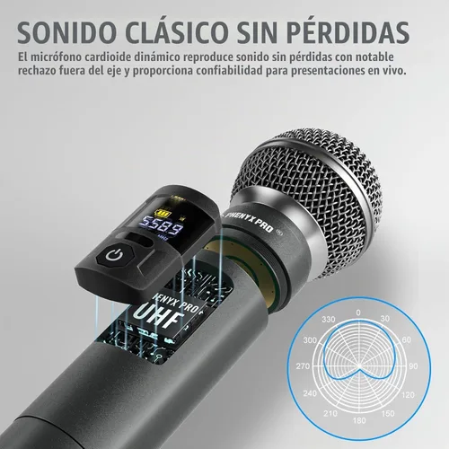 Vista 4 de Phenyx Pro 4-Ch UHF Sistema de micrófono inalámbrico dinámico de metal PTU-5200-4H 4 Cordless Handheld Mics, 4 x 25 Frequencies, 200 ft Range