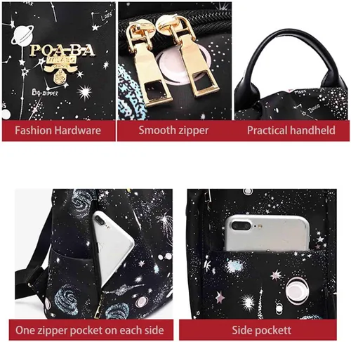 Vista 5 de Mochila de mujer, bolsa de viaje impresa estrella, bolsa de compras de moda de gran capacidad, Cielo estrellado, Moderno