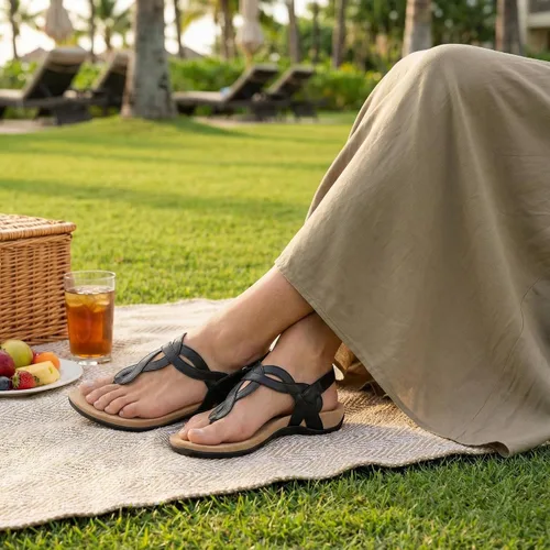 Vista 3 de Sandalias ortopédicas para caminar cómodas con soporte de arco para mujer, correa ortopédica en T, sandalias planas de verano para mujer
