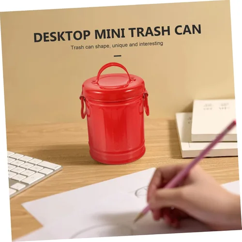 Vista 4 de Cabilock Cubo de almacenamiento de metal, tapa de escritorio, soporte para bolígrafo, mini organizador de papelería, papelera de hierro