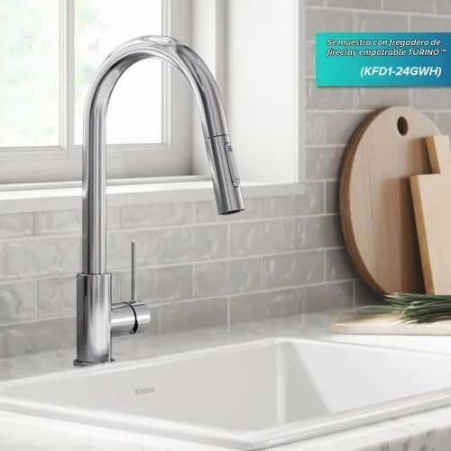 Vista 3 de Kraus Oletto - Grifo de cocina contemporáneo con un solo mango extraíble en cromado, KPF-3104CH Cromo