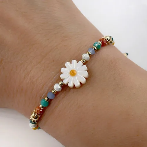 Vista 5 de Women's Crystal Bracelet with Daisy Flower Charm, Aquamarine Nylon String, Adjustable