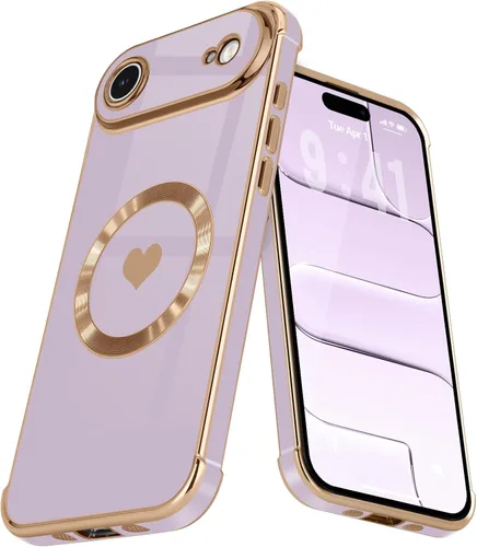 Vista 45 de Funda magnética para iPhone 13, para mujeres y niñas, chapado de lujo, lindo corazón de amor, cubierta trasera suave, protección completa de lente