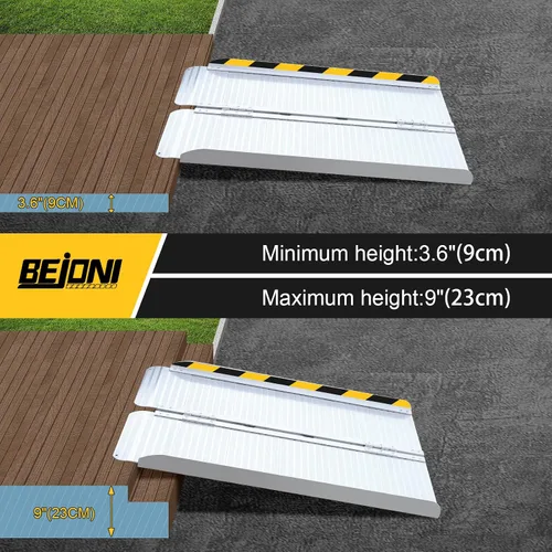 Vista 8 de BEJONI Rampa de silla de ruedas portátil plegable plateada de 3 pies, rampa de umbral de aluminio antideslizante para escalones y puertas del hogar